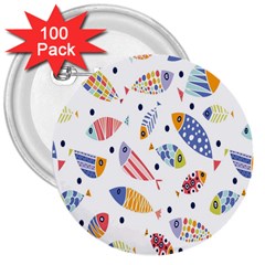 Love Fish Seaworld Swim Blue White Sea Water Cartoons Rainbow 3  Buttons (100 Pack) 