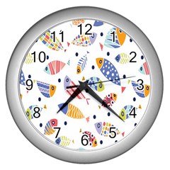 Love Fish Seaworld Swim Blue White Sea Water Cartoons Rainbow Wall Clocks (silver) 