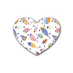 Love Fish Seaworld Swim Blue White Sea Water Cartoons Rainbow Rubber Coaster (heart)  by Mariart