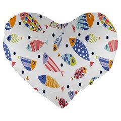 Love Fish Seaworld Swim Blue White Sea Water Cartoons Rainbow Large 19  Premium Heart Shape Cushions by Mariart