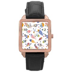 Love Fish Seaworld Swim Blue White Sea Water Cartoons Rainbow Rose Gold Leather Watch  by Mariart