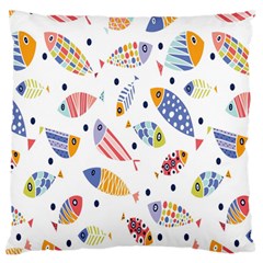 Love Fish Seaworld Swim Blue White Sea Water Cartoons Rainbow Large Flano Cushion Case (one Side) by Mariart