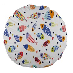 Love Fish Seaworld Swim Blue White Sea Water Cartoons Rainbow Large 18  Premium Flano Round Cushions by Mariart