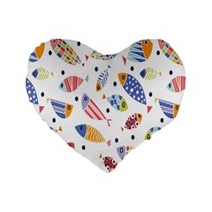 Love Fish Seaworld Swim Blue White Sea Water Cartoons Rainbow Standard 16  Premium Flano Heart Shape Cushions by Mariart