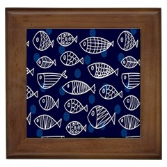 Love Fish Seaworld Swim Blue White Sea Water Cartoons Framed Tiles by Mariart