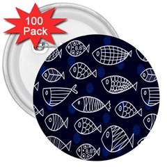 Love Fish Seaworld Swim Blue White Sea Water Cartoons 3  Buttons (100 Pack) 