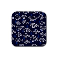 Love Fish Seaworld Swim Blue White Sea Water Cartoons Rubber Coaster (square)  by Mariart