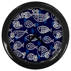 Love Fish Seaworld Swim Blue White Sea Water Cartoons Wall Clocks (black) by Mariart