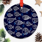 Love Fish Seaworld Swim Blue White Sea Water Cartoons Round Ornament (Two Sides) Front