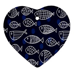 Love Fish Seaworld Swim Blue White Sea Water Cartoons Heart Ornament (two Sides) by Mariart