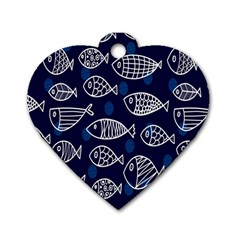 Love Fish Seaworld Swim Blue White Sea Water Cartoons Dog Tag Heart (two Sides) by Mariart