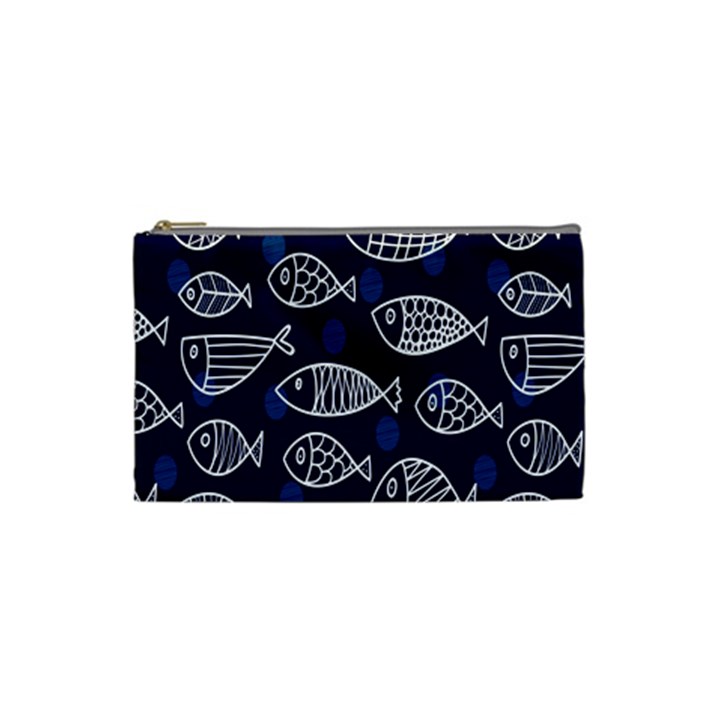 Love Fish Seaworld Swim Blue White Sea Water Cartoons Cosmetic Bag (Small) 