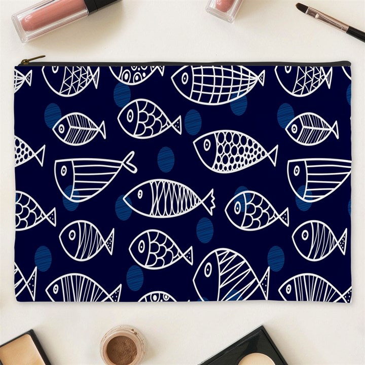 Love Fish Seaworld Swim Blue White Sea Water Cartoons Cosmetic Bag (XXXL) 