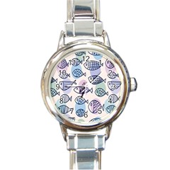 Love Fish Seaworld Swim Blue White Sea Water Cartoons Rainbow Polka Dots Round Italian Charm Watch by Mariart