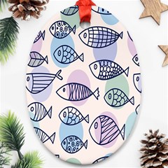 Love Fish Seaworld Swim Blue White Sea Water Cartoons Rainbow Polka Dots Ornament (oval)