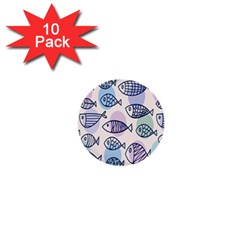 Love Fish Seaworld Swim Blue White Sea Water Cartoons Rainbow Polka Dots 1  Mini Buttons (10 Pack) 