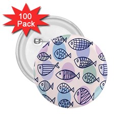 Love Fish Seaworld Swim Blue White Sea Water Cartoons Rainbow Polka Dots 2 25  Buttons (100 Pack) 