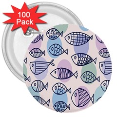 Love Fish Seaworld Swim Blue White Sea Water Cartoons Rainbow Polka Dots 3  Buttons (100 Pack) 