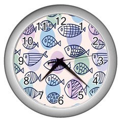 Love Fish Seaworld Swim Blue White Sea Water Cartoons Rainbow Polka Dots Wall Clocks (silver) 