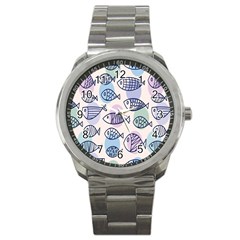 Love Fish Seaworld Swim Blue White Sea Water Cartoons Rainbow Polka Dots Sport Metal Watch