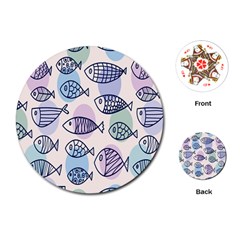 Love Fish Seaworld Swim Blue White Sea Water Cartoons Rainbow Polka Dots Playing Cards (round)  by Mariart