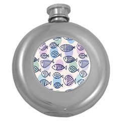 Love Fish Seaworld Swim Blue White Sea Water Cartoons Rainbow Polka Dots Round Hip Flask (5 Oz) by Mariart