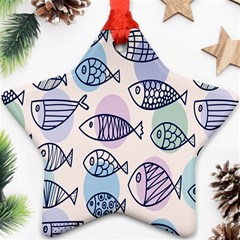 Love Fish Seaworld Swim Blue White Sea Water Cartoons Rainbow Polka Dots Star Ornament (two Sides)