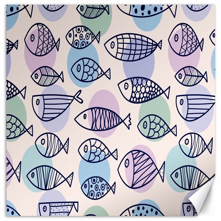 Love Fish Seaworld Swim Blue White Sea Water Cartoons Rainbow Polka Dots Canvas 16  x 16  