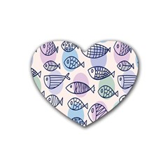 Love Fish Seaworld Swim Blue White Sea Water Cartoons Rainbow Polka Dots Rubber Coaster (heart)  by Mariart