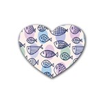 Love Fish Seaworld Swim Blue White Sea Water Cartoons Rainbow Polka Dots Rubber Coaster (Heart)  Front