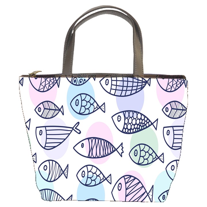 Love Fish Seaworld Swim Blue White Sea Water Cartoons Rainbow Polka Dots Bucket Bags