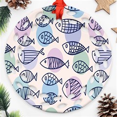 Love Fish Seaworld Swim Blue White Sea Water Cartoons Rainbow Polka Dots Ornament (round Filigree)