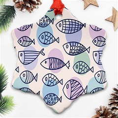 Love Fish Seaworld Swim Blue White Sea Water Cartoons Rainbow Polka Dots Snowflake Ornament (two Sides) by Mariart