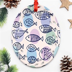 Love Fish Seaworld Swim Blue White Sea Water Cartoons Rainbow Polka Dots Oval Filigree Ornament (two Sides) by Mariart