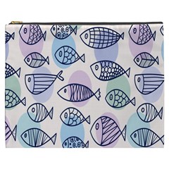 Love Fish Seaworld Swim Blue White Sea Water Cartoons Rainbow Polka Dots Cosmetic Bag (xxxl) 