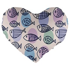 Love Fish Seaworld Swim Blue White Sea Water Cartoons Rainbow Polka Dots Large 19  Premium Heart Shape Cushions