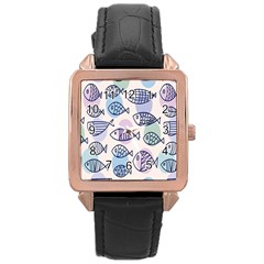 Love Fish Seaworld Swim Blue White Sea Water Cartoons Rainbow Polka Dots Rose Gold Leather Watch 