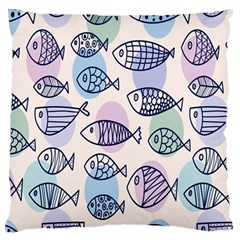 Love Fish Seaworld Swim Blue White Sea Water Cartoons Rainbow Polka Dots Large Flano Cushion Case (two Sides) by Mariart