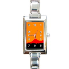 Mountains Natural Orange Red Black Rectangle Italian Charm Watch by Mariart