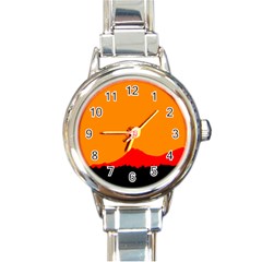 Mountains Natural Orange Red Black Round Italian Charm Watch by Mariart