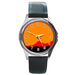 Mountains Natural Orange Red Black Round Metal Watch by Mariart