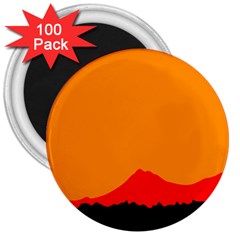 Mountains Natural Orange Red Black 3  Magnets (100 Pack)