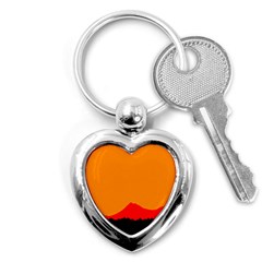 Mountains Natural Orange Red Black Key Chains (heart)  by Mariart