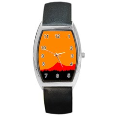 Mountains Natural Orange Red Black Barrel Style Metal Watch