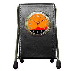 Mountains Natural Orange Red Black Pen Holder Desk Clocks