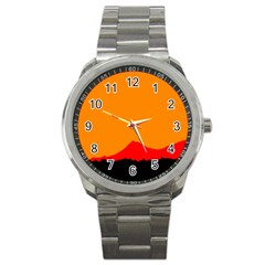 Mountains Natural Orange Red Black Sport Metal Watch by Mariart