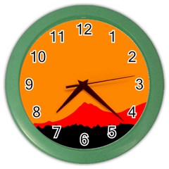 Mountains Natural Orange Red Black Color Wall Clocks by Mariart