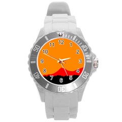 Mountains Natural Orange Red Black Round Plastic Sport Watch (l) by Mariart