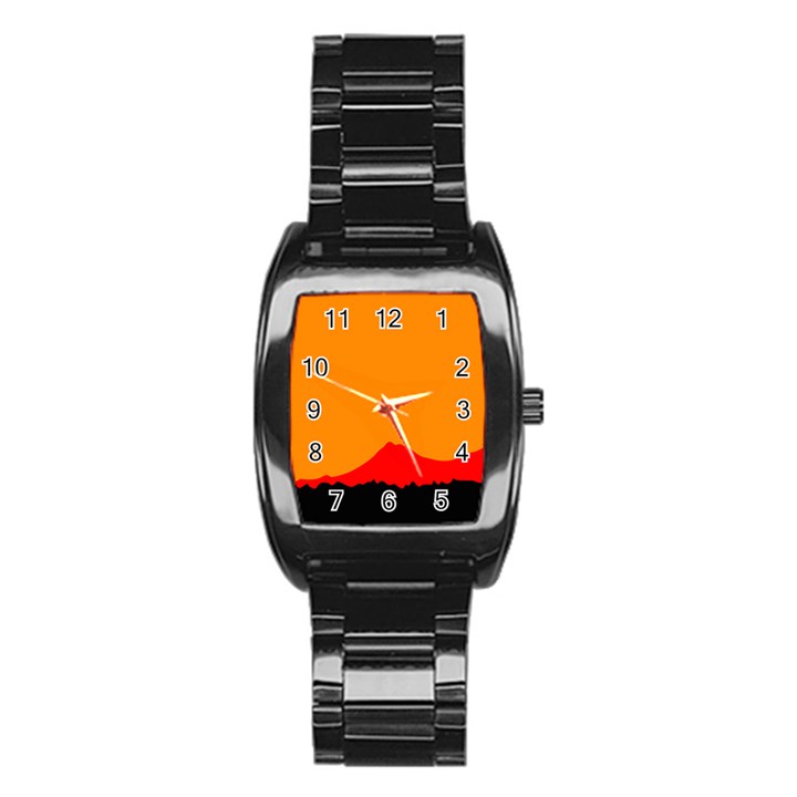 Mountains Natural Orange Red Black Stainless Steel Barrel Watch