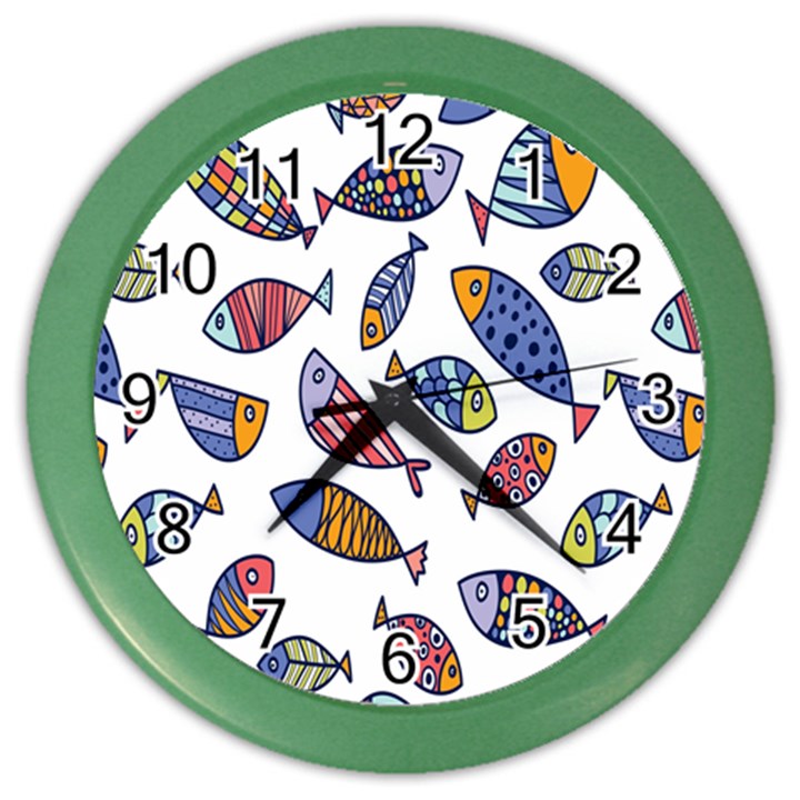 Love Fish Seaworld Swim Rainbow Cartoons Color Wall Clocks